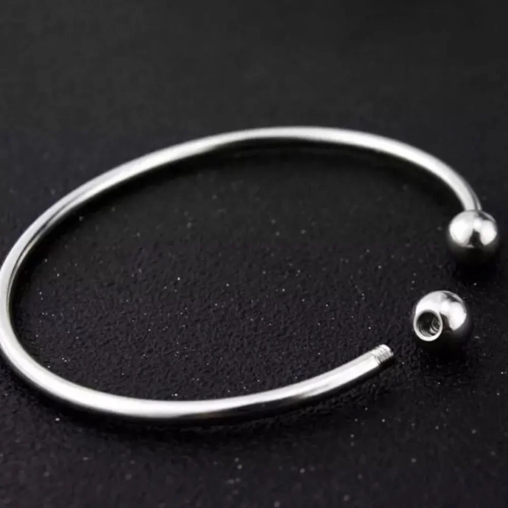 Silver Round Removable Beads Cuff Bangle Bracelet